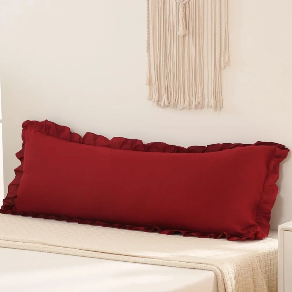 Red Ruffled Body Pillow Cover 54x20”